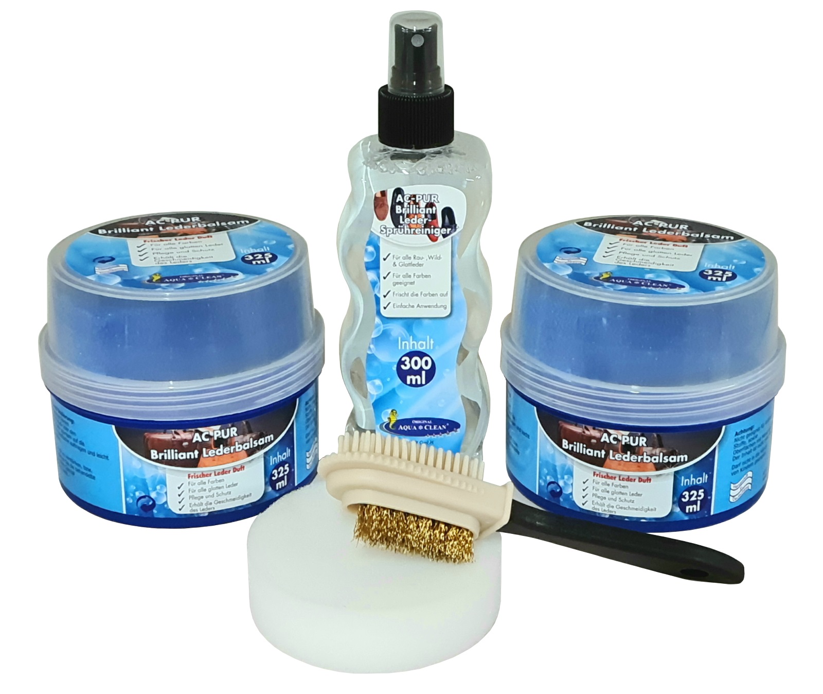 AQUA CLEAN PUR Brilliant Lederpflege 2x 325ml Balsam & 300ml Sprühreiniger 5tlg.