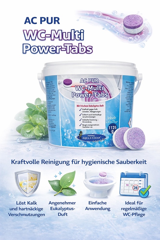 AC PUR WC Multi Power Tabs mit Eukalyptus-Duft zur hygienischen WC-Reinigung gegen Kalk, Urinstein und hartnäckige Verschmutzungen