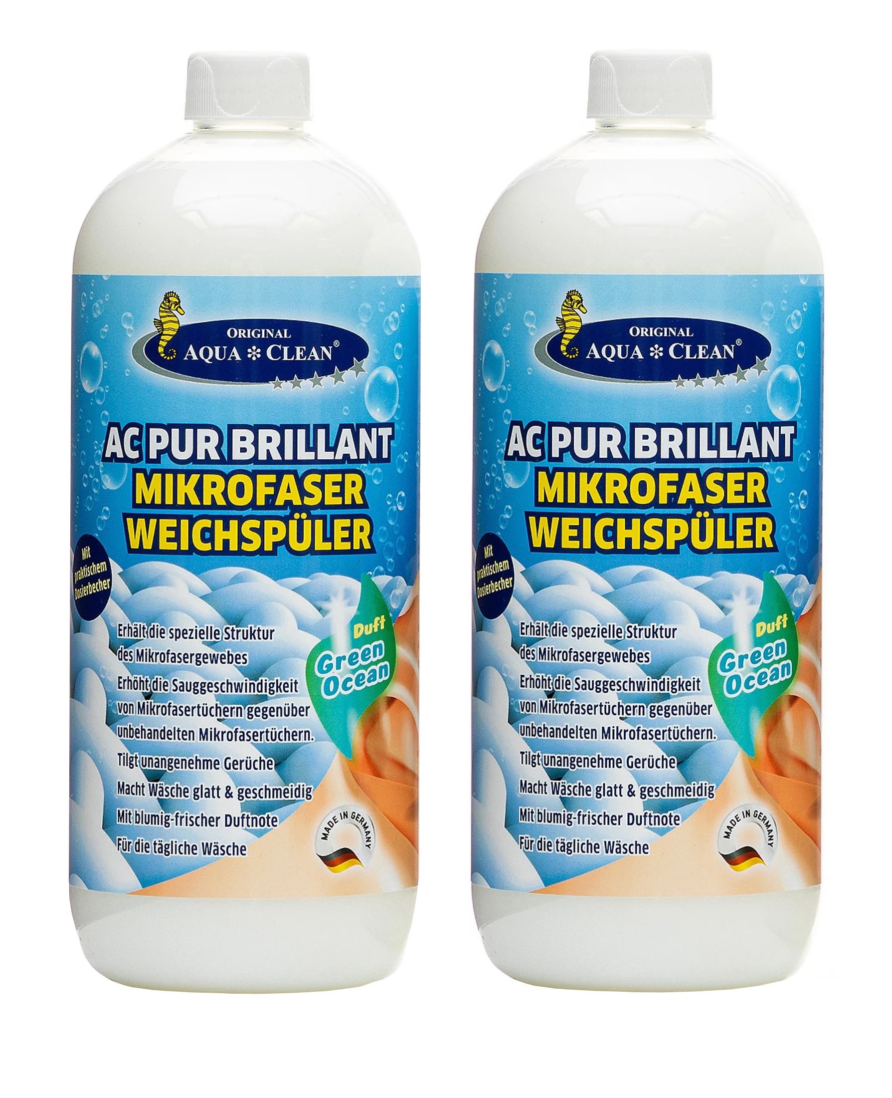 AQUA CLEAN PUR Brillant Weichspüler für Mikrofaser Green Ocean 2 x 1 l