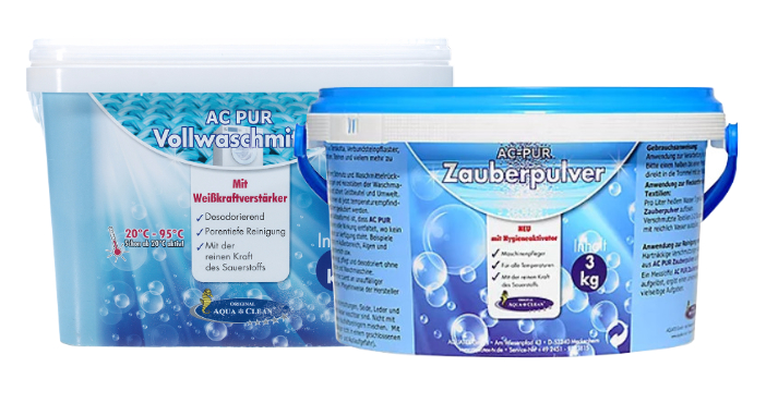 AQUA CLEAN PUR Zauberpulver 3kg & Vollwaschmittel mit Weißkraftverstärker im Kombi-Eimer 3kg