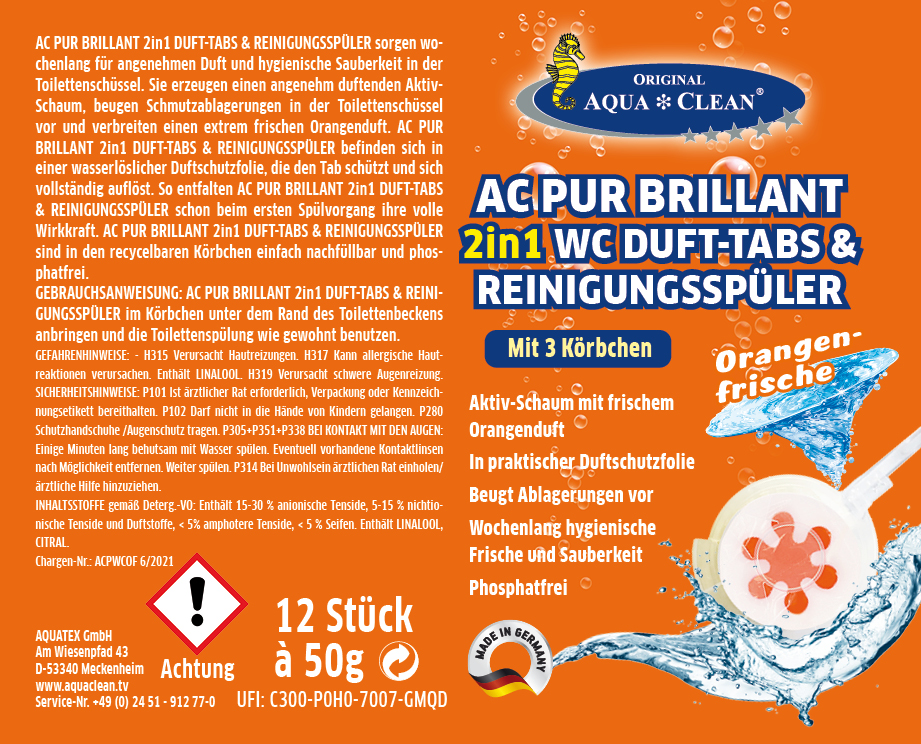 AC PUR Brillant 2in1 WC Duft- & Reinigungsspüler Hochaktiv 12 Stück + 3 Körbchen