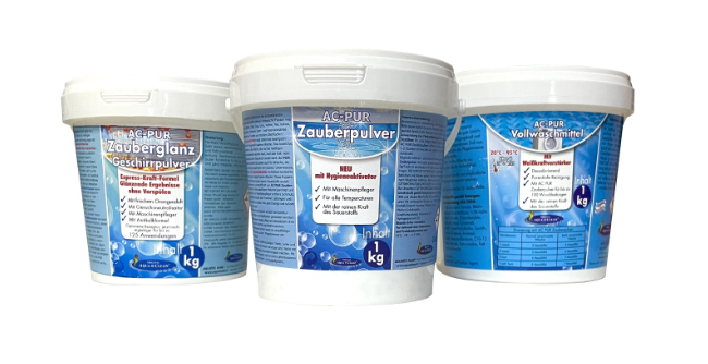 AC Probierset Vollwaschmittel 1kg + Zauberpulver 1kg + Geschirrpulver 1kg Orange