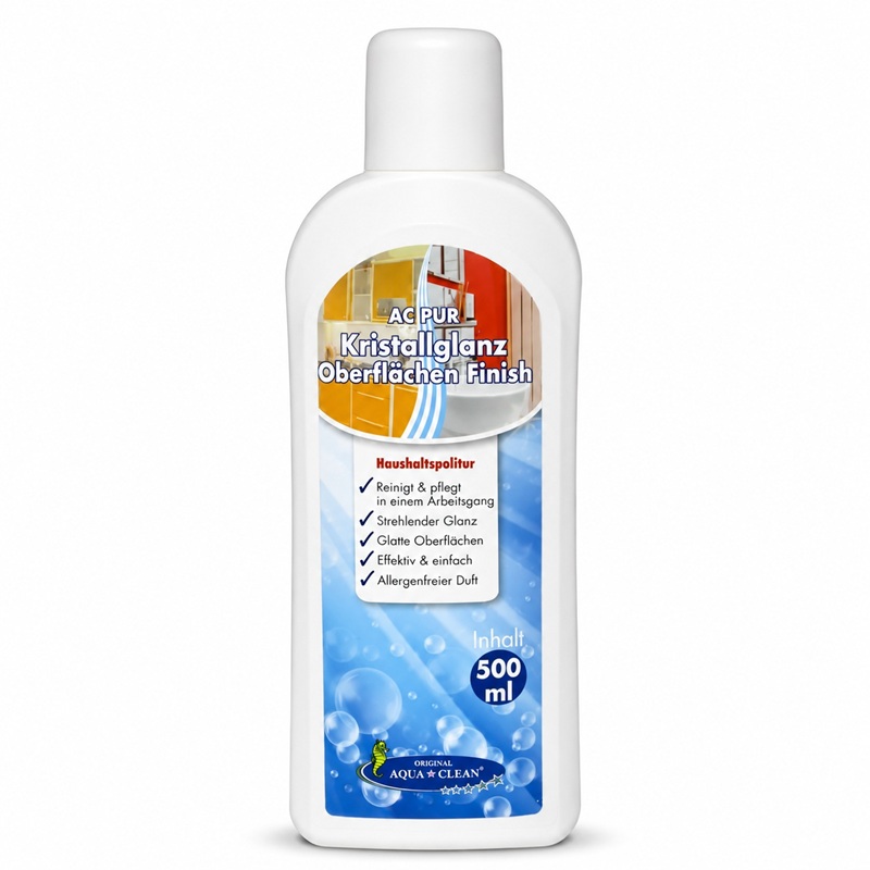 AC PUR Kristallglanz Oberflächen Finish Haushaltspolitur in der 500-ml-Flasche auf weißem Hintergrund.