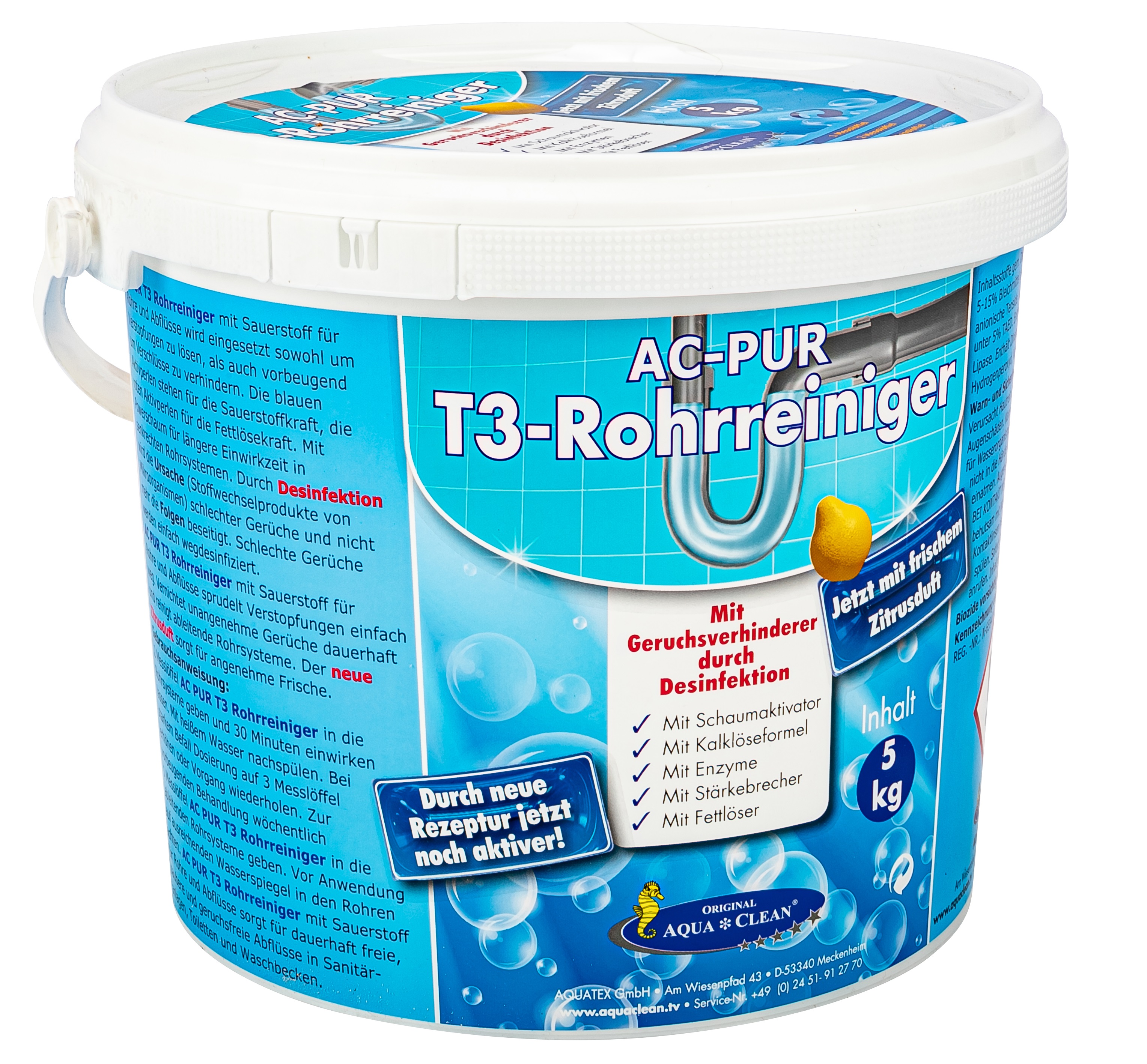 AQUA CLEAN PUR T3 - Rohrreiniger 5kg Mit Geruchsverhinderer durch Desinfektion