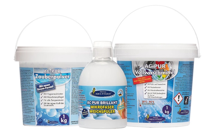 AQUA CLEAN PUR Wäschepflege Set 1kg Vollwaschmittel 1kg Zauberpulver & 500ml Weichspüler