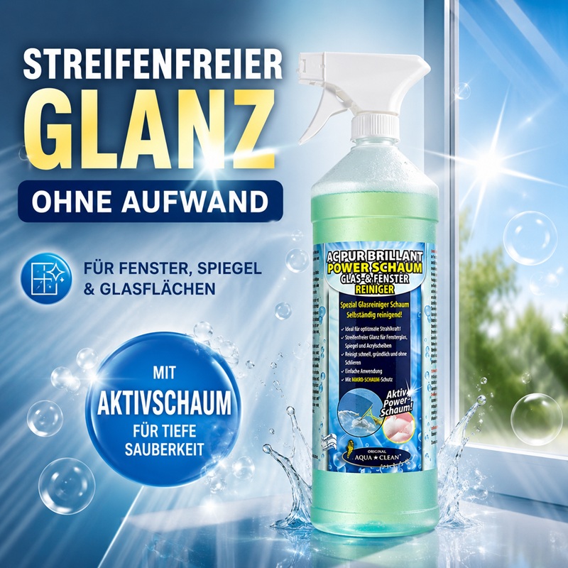 AC PUR BRILLANT POWER SCHAUM Glasreiniger mit Aktivschaum für streifenfreien Glanz auf Fenstern und Spiegeln