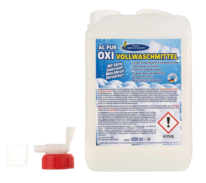 AQUA CLEAN PUR OXI Vollwaschmittel mit Aktiv Sauerstoff- Waschkraftverstärker 3l