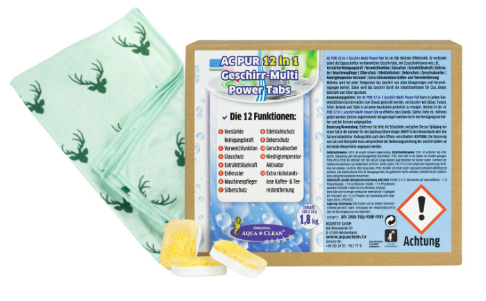 Geschirr-Multi Power Tabs 100St + Geschirrtücher Vintage-Design Hirsche 1St.