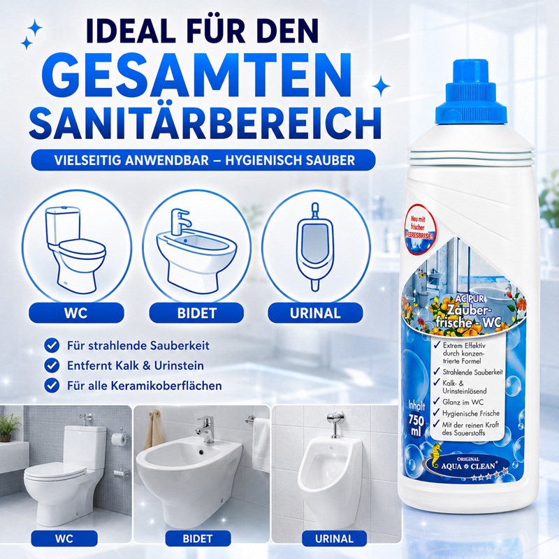 AQUA CLEAN PUR Zauberfrische WC Reiniger für WC, Bidet und Urinal im gesamten Sanitärbereich