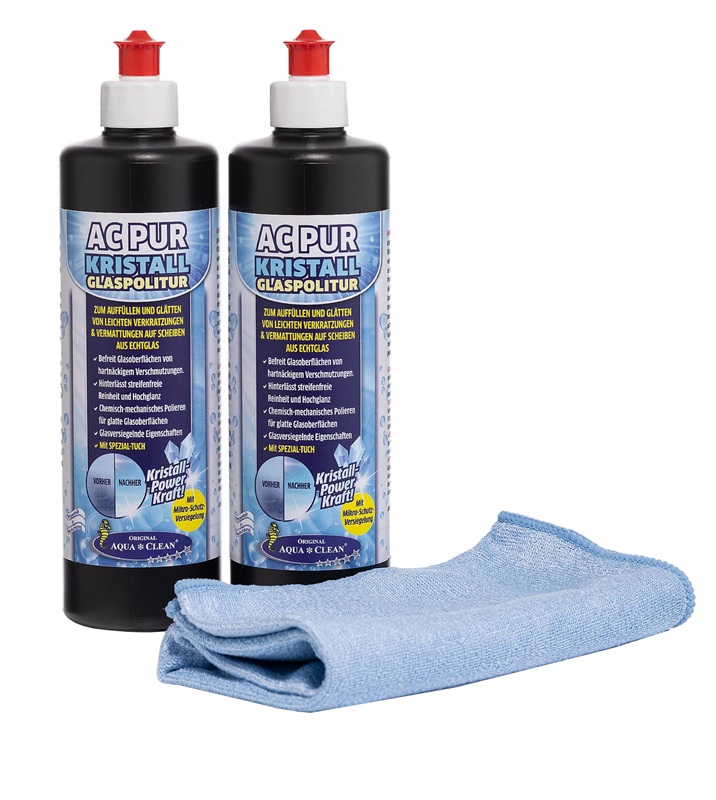 AQUA CLEAN PUR Kristall Glaspolitur mit Mikro-Schutz Versieglung 2x 500ml inkl. Tuch