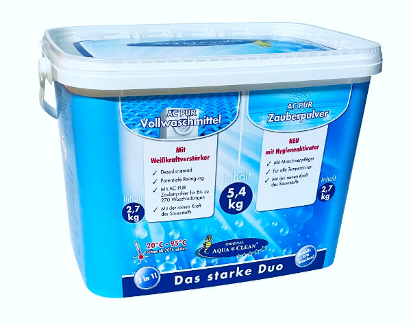 AQUA CLEAN PUR Zauberpulver 2,7kg & Vollwaschmittel mit Weißkraftverstärker im Kombi-Eimer 2,7kg
