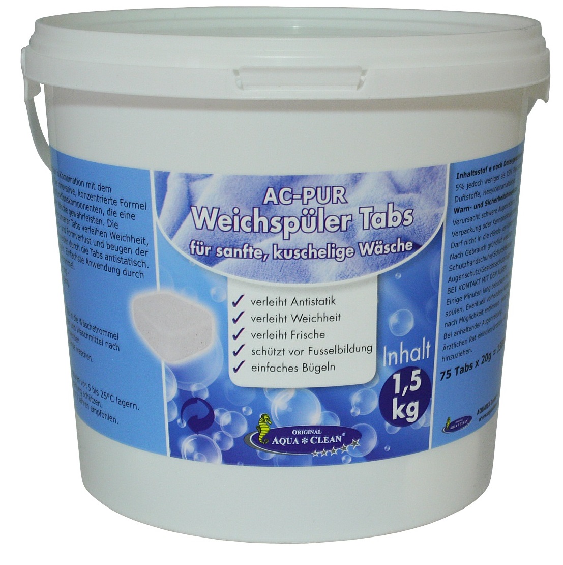 AQUA CLEAN PUR Weichspüler Tabs für sanfte, kuschelige Wäsche 75 Stück