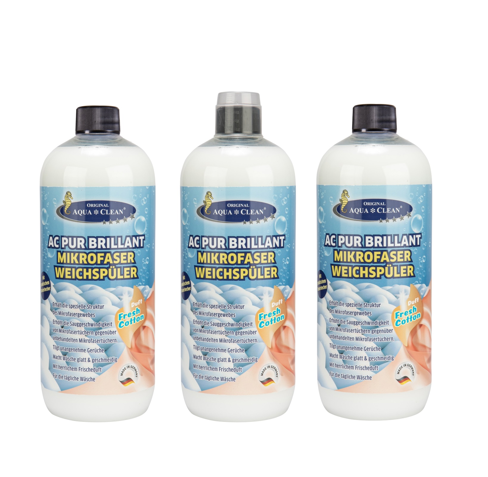 AQUA CLEAN PUR Brillant Weichspüler für Mikrofaser Fresh Cotton 3 x 1l