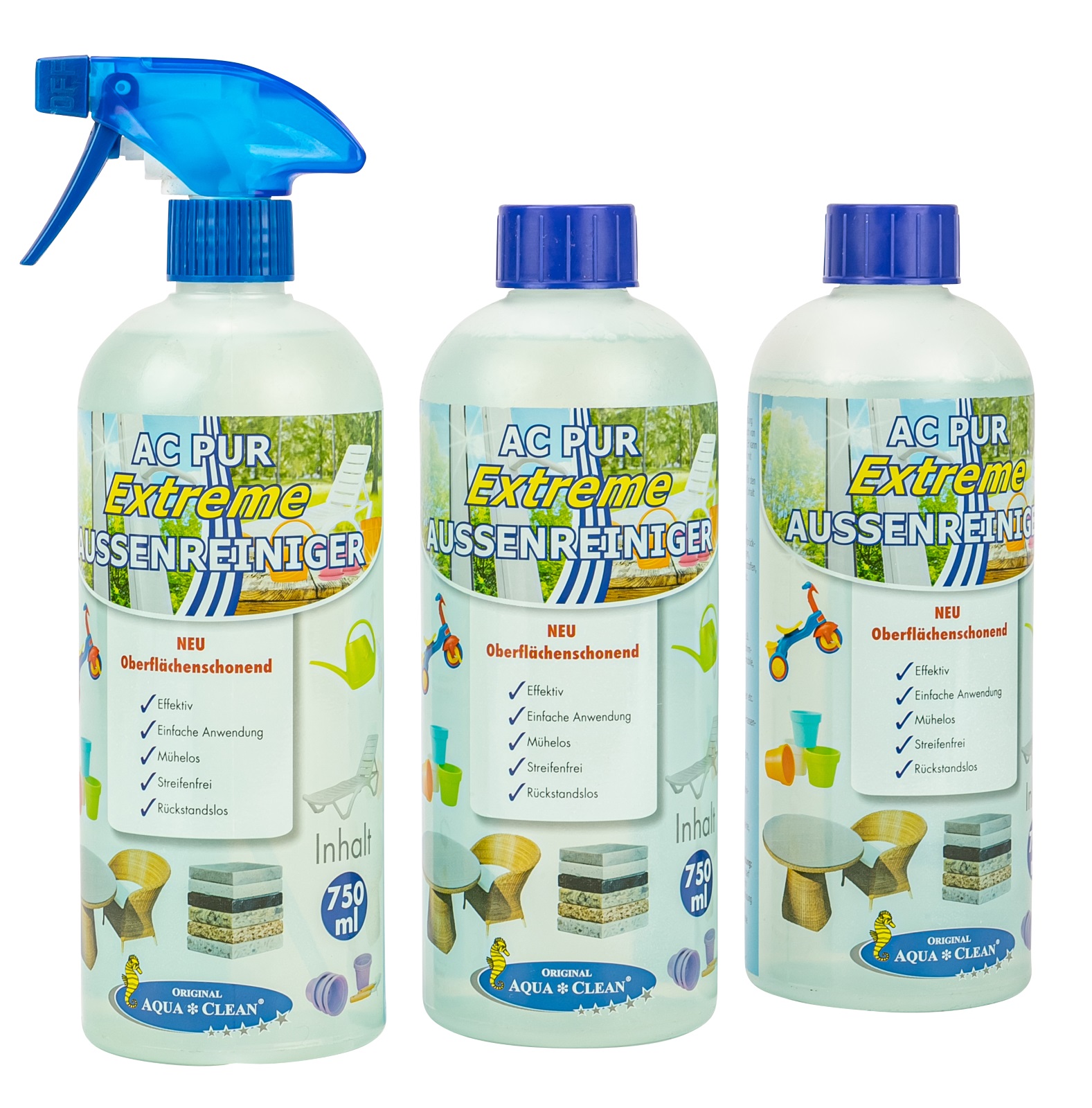 AQUA CLEAN PUR Extreme Aussenreiniger Oberflächenschonend 3x 750ml