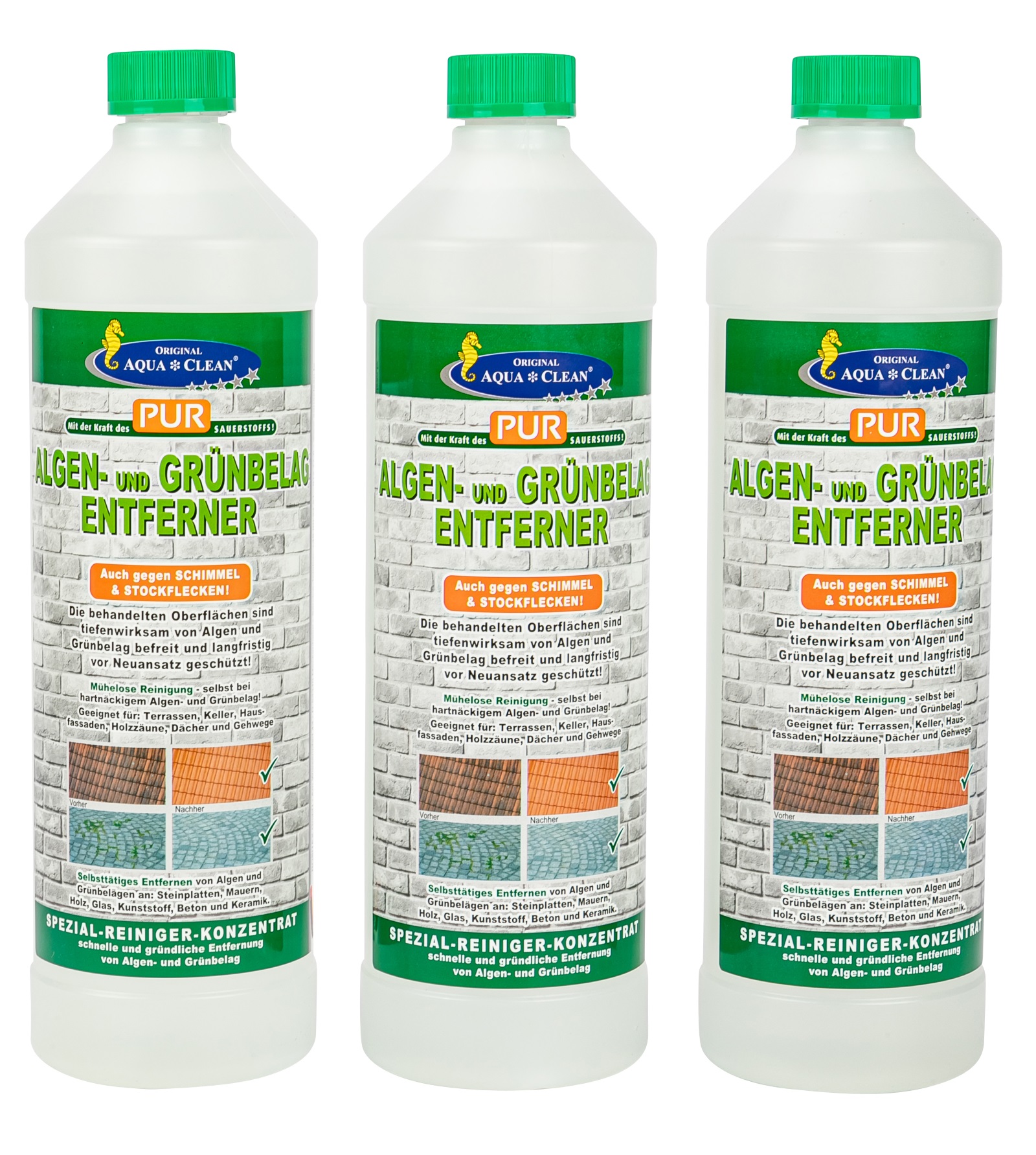 AQUA CLEAN Algen und Grünbelag-Entferner 3x1000ml