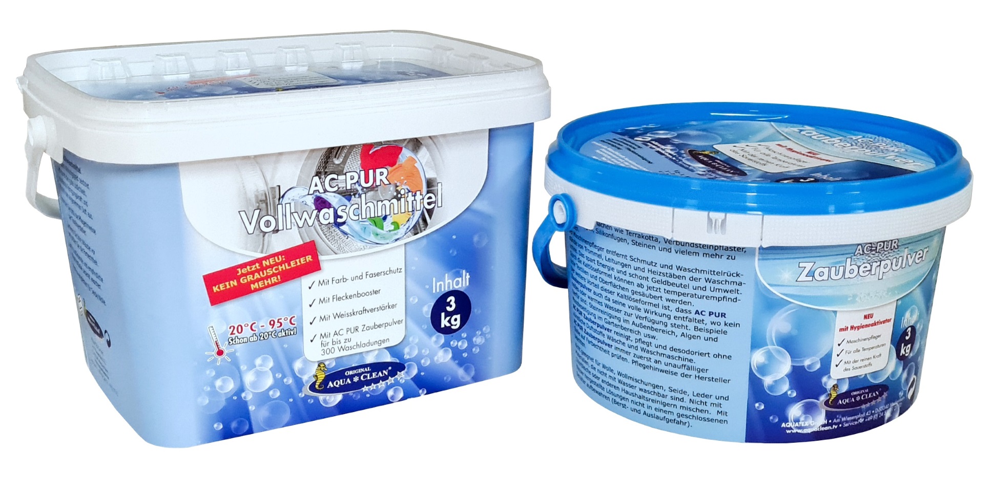 AC PUR Zauberpulver mit Hygieneaktivator 3kg + Vollwaschmittel neu mit Anti-Grauschleier 3kg