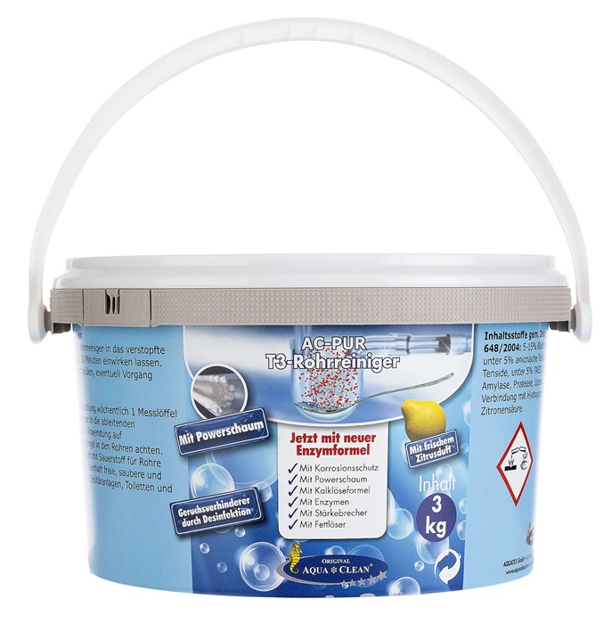 AC PUR T3 Rohrreiniger 3kg mit Korrosionsschutz Aktivsauerstoff gegen Verstopfungen Fett Kalk und Gerüche in Abflüssen