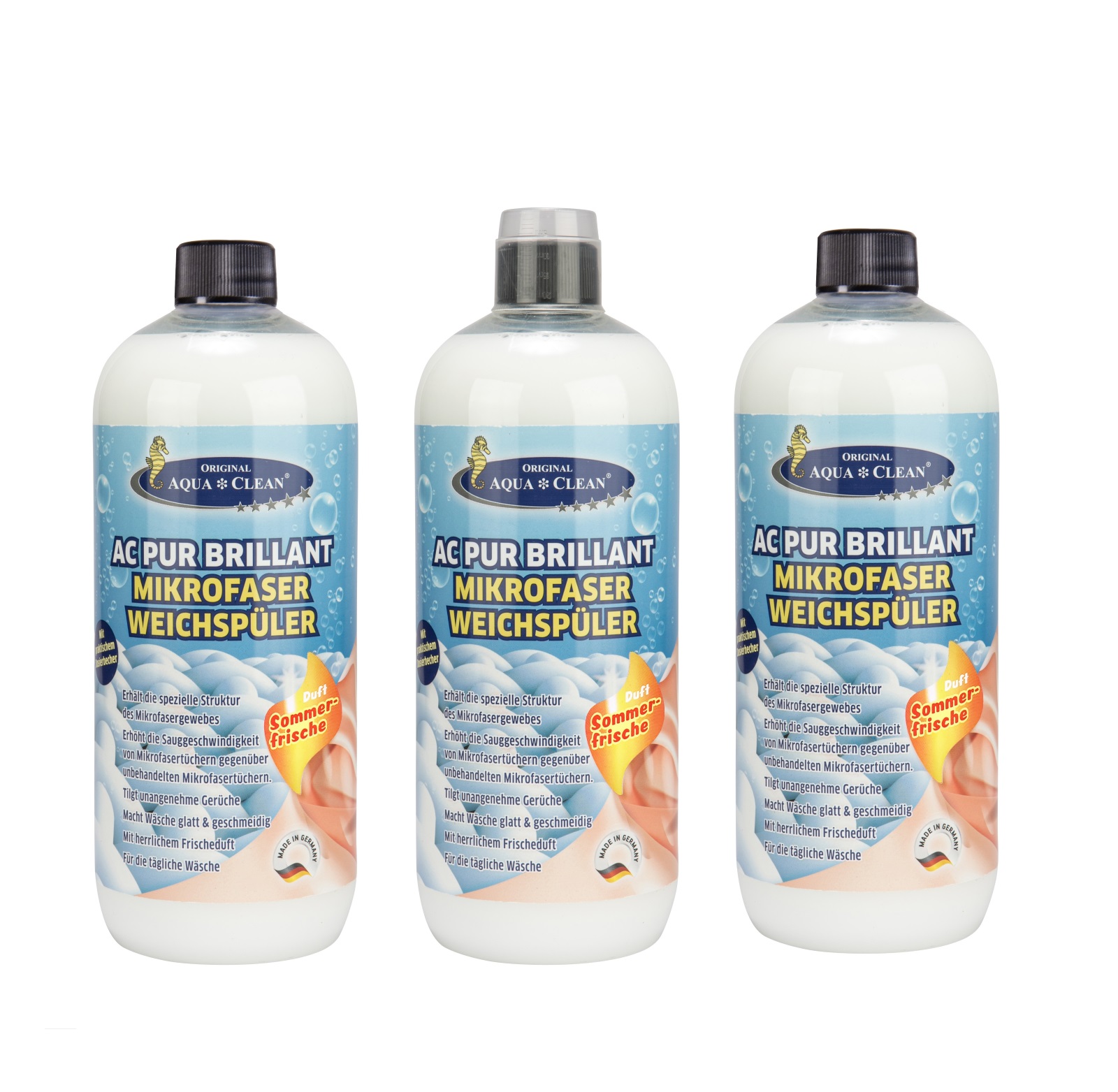 AQUA CLEAN PUR Brillant Weichspüler für Mikrofaser Sommerfrische 3 x 1l