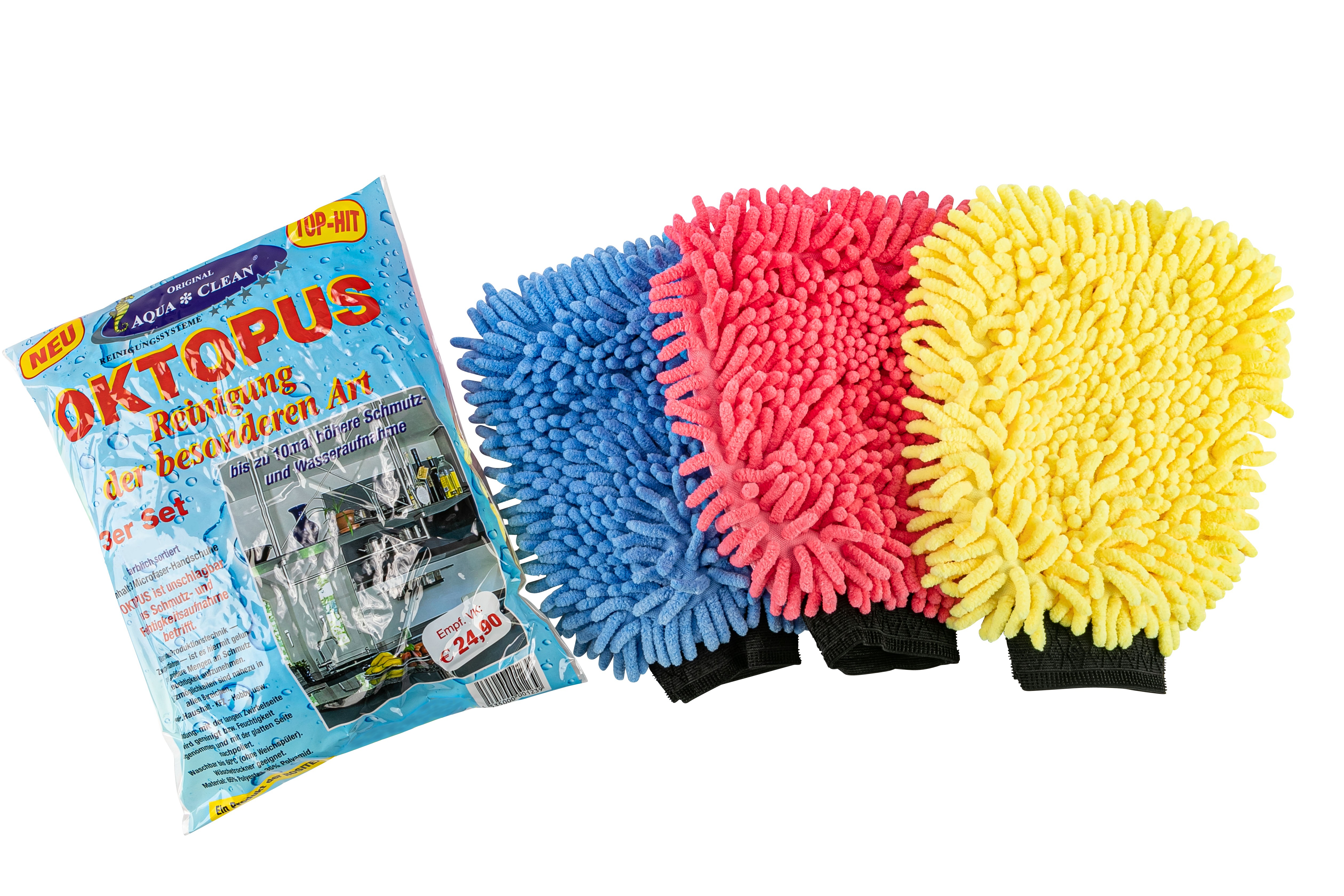 AQUA CLEAN Oktopus Handschuh 3er Set