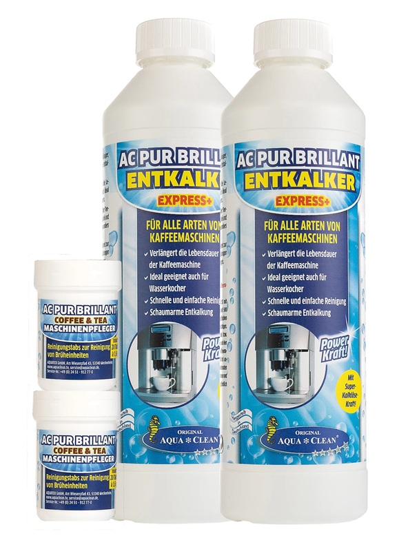 AQUA CLEAN PUR Brillant Kaffee- & Tee Maschinenpfleger Tabs 2x 20 Stück inkl. 2x 500ml Entkalker