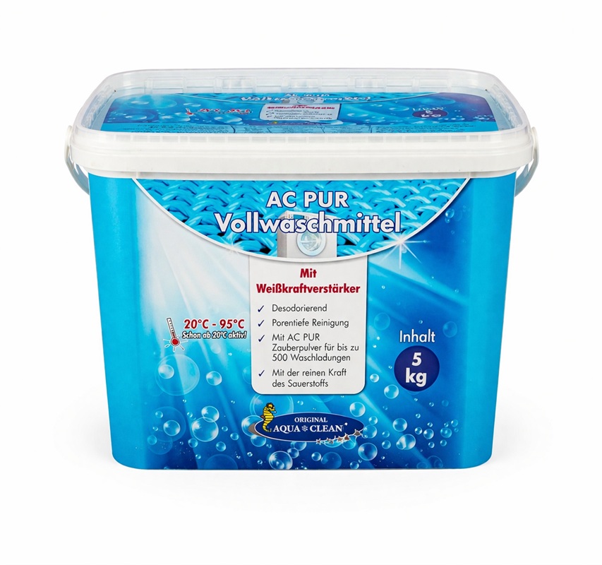 AQUA CLEAN PUR Vollwaschmittel 5kg im Eimer mit Sauerstoffkraft für porentiefe Reinigung bei 20 bis 95 Grad