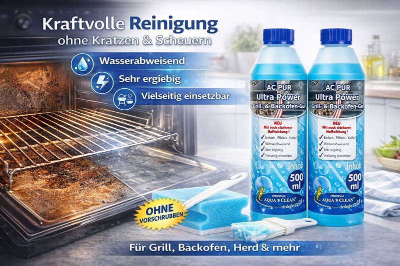 AC PUR Ultra Power Grill- und Backofenreiniger Set mit Schwamm und Pinsel entfernt starke Verschmutzungen ohne Schrubben