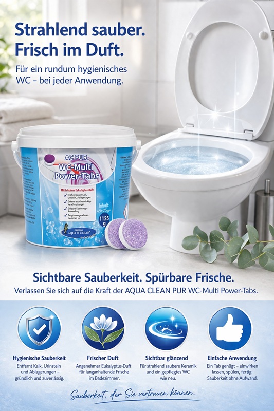 AC PUR WC Multi Power Tabs mit frischem Eukalyptus-Duft vor sauberem WC zur Entfernung von Kalk, Urinstein und Ablagerungen