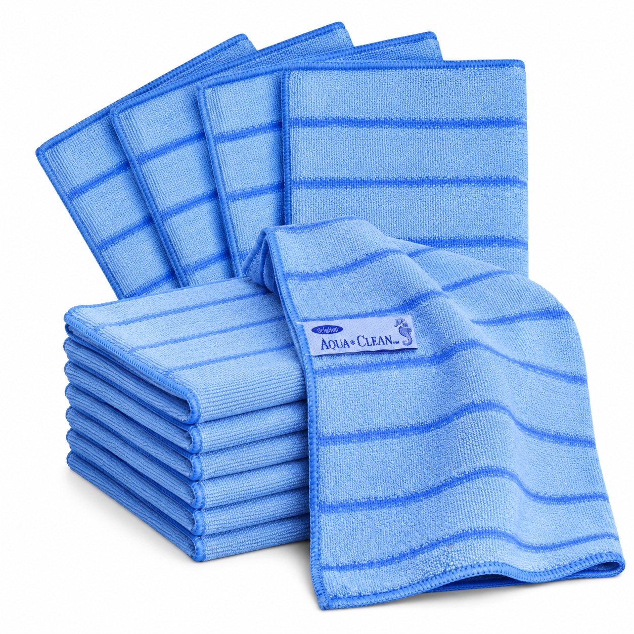 AQUA CLEAN Microfaser Reinigungstücher mit Kraftstreifen Blau 10tlg.