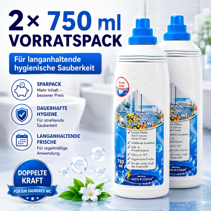 AQUA CLEAN PUR Zauberfrische WC Vorratspack mit 2x750ml für hygienische Sauberkeit und Kalkentfernung