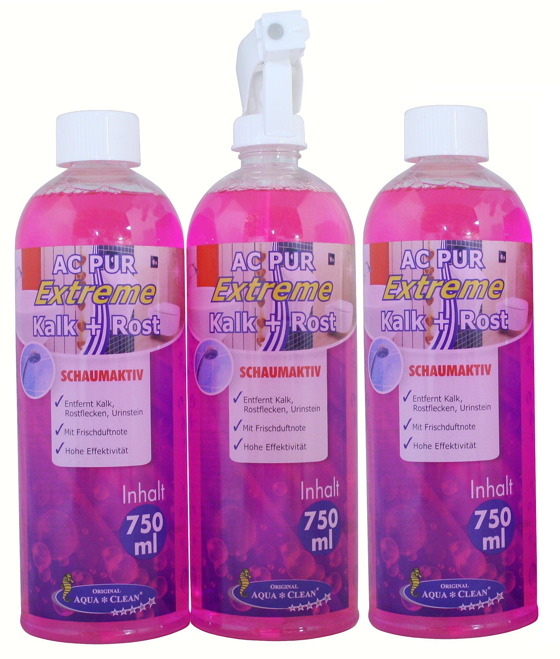 AQUA CLEAN PUR Extreme gegen Kalk, Rost & Urinstein 3x 750ml