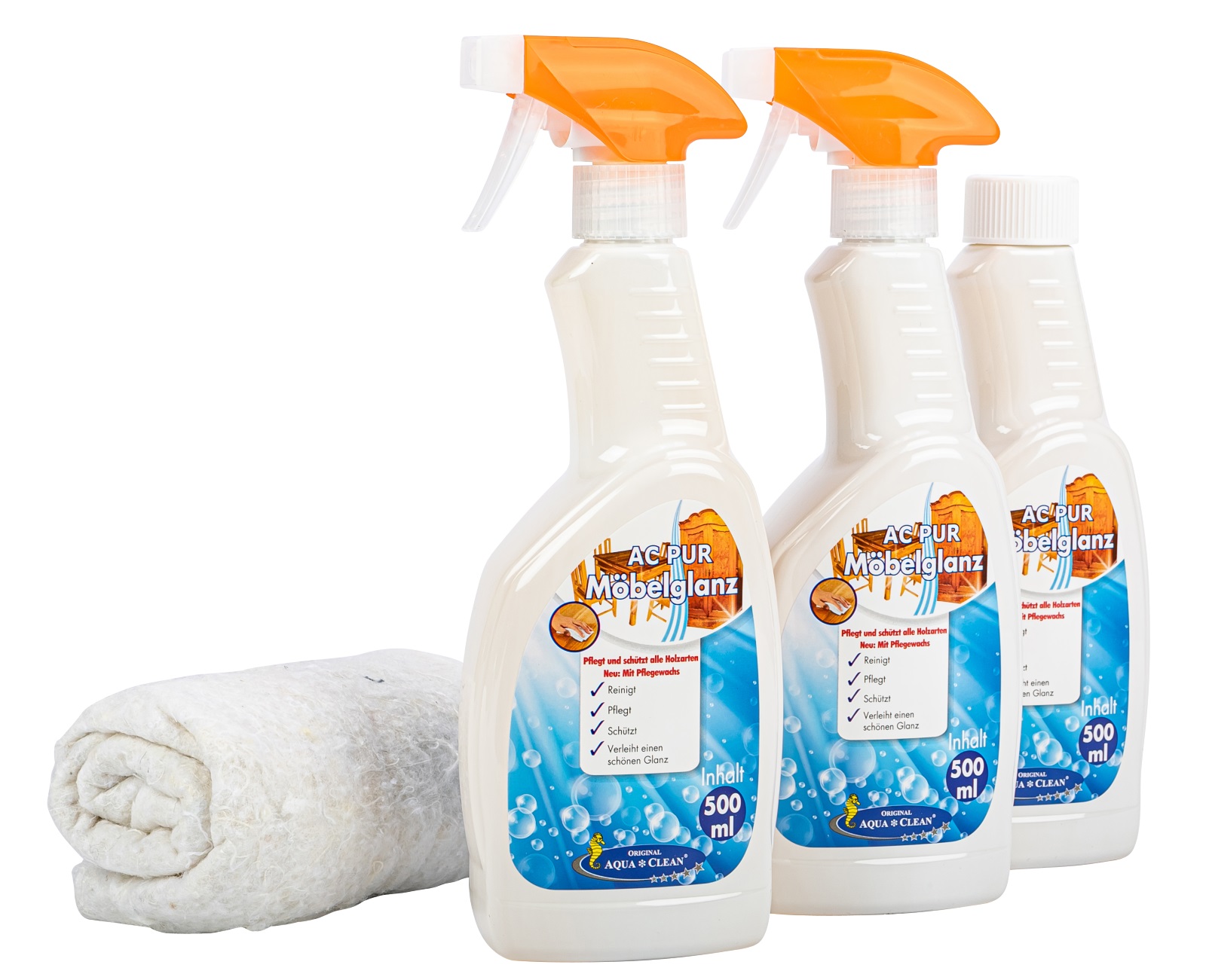 AQUA CLEAN PUR Möbelglanz mit Pflegewachs reinigt, pflegt & schützt, 3x 500ml