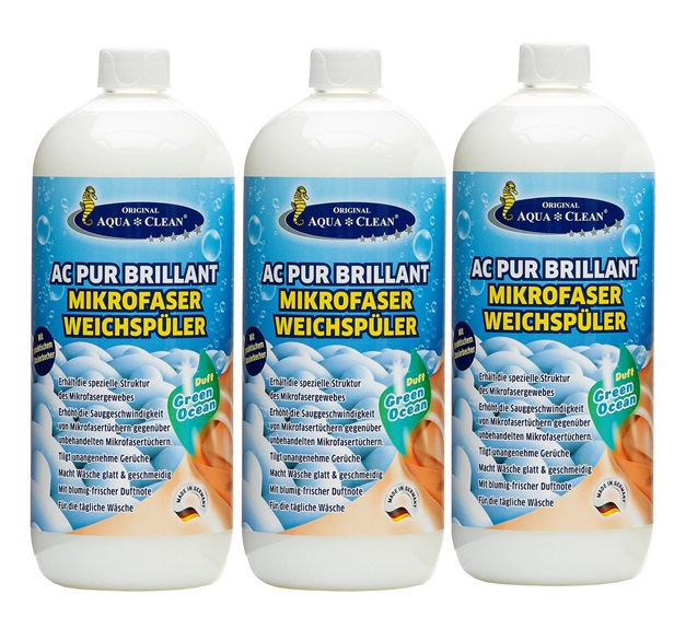 AQUA CLEAN PUR Brillant Weichspüler für Mikrofaser Green Ocean 3x 1l