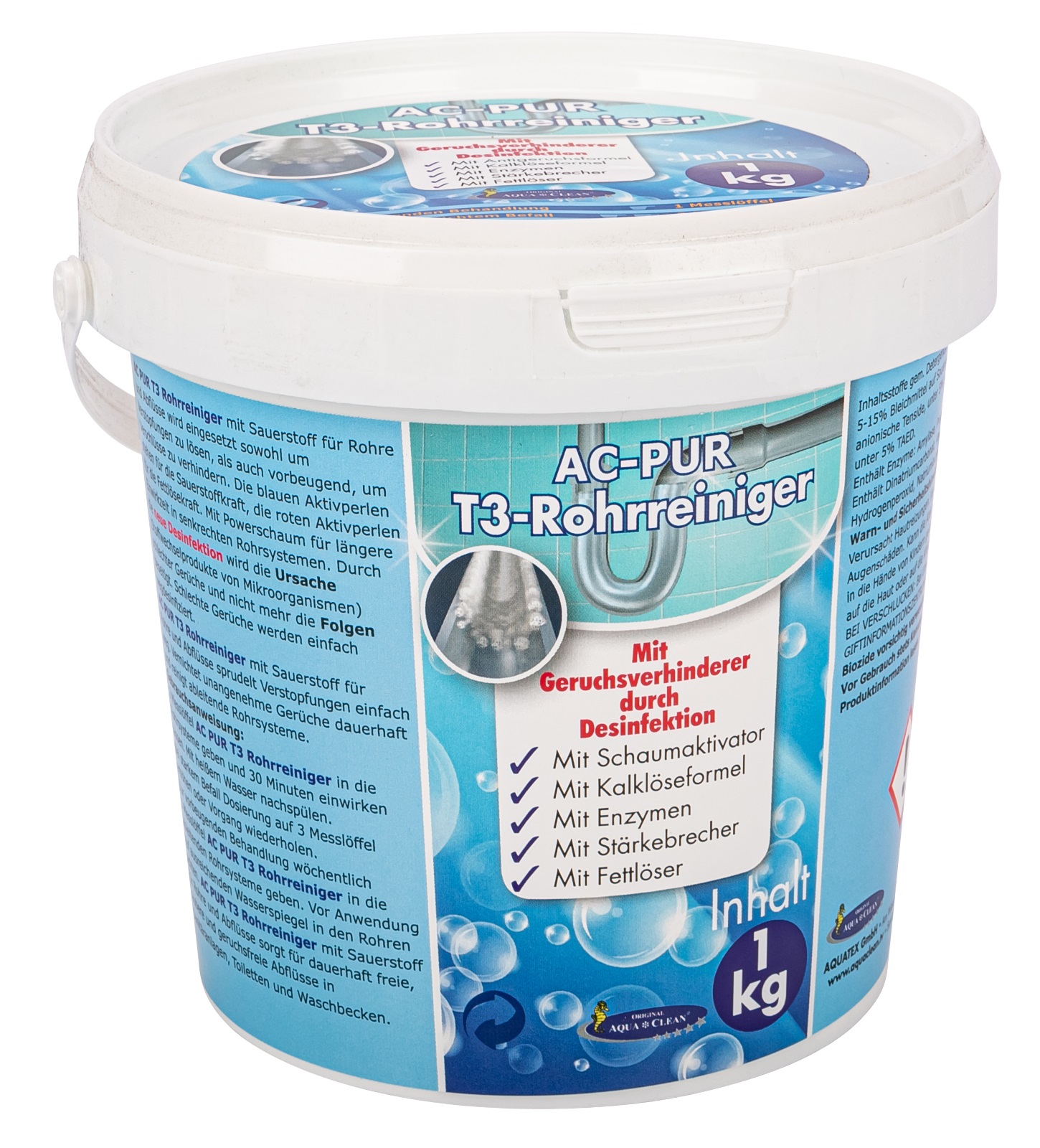 AQUA CLEAN PUR T3 - Rohrreiniger 1kg Mit Geruchsverhinderer durch Desinfektion