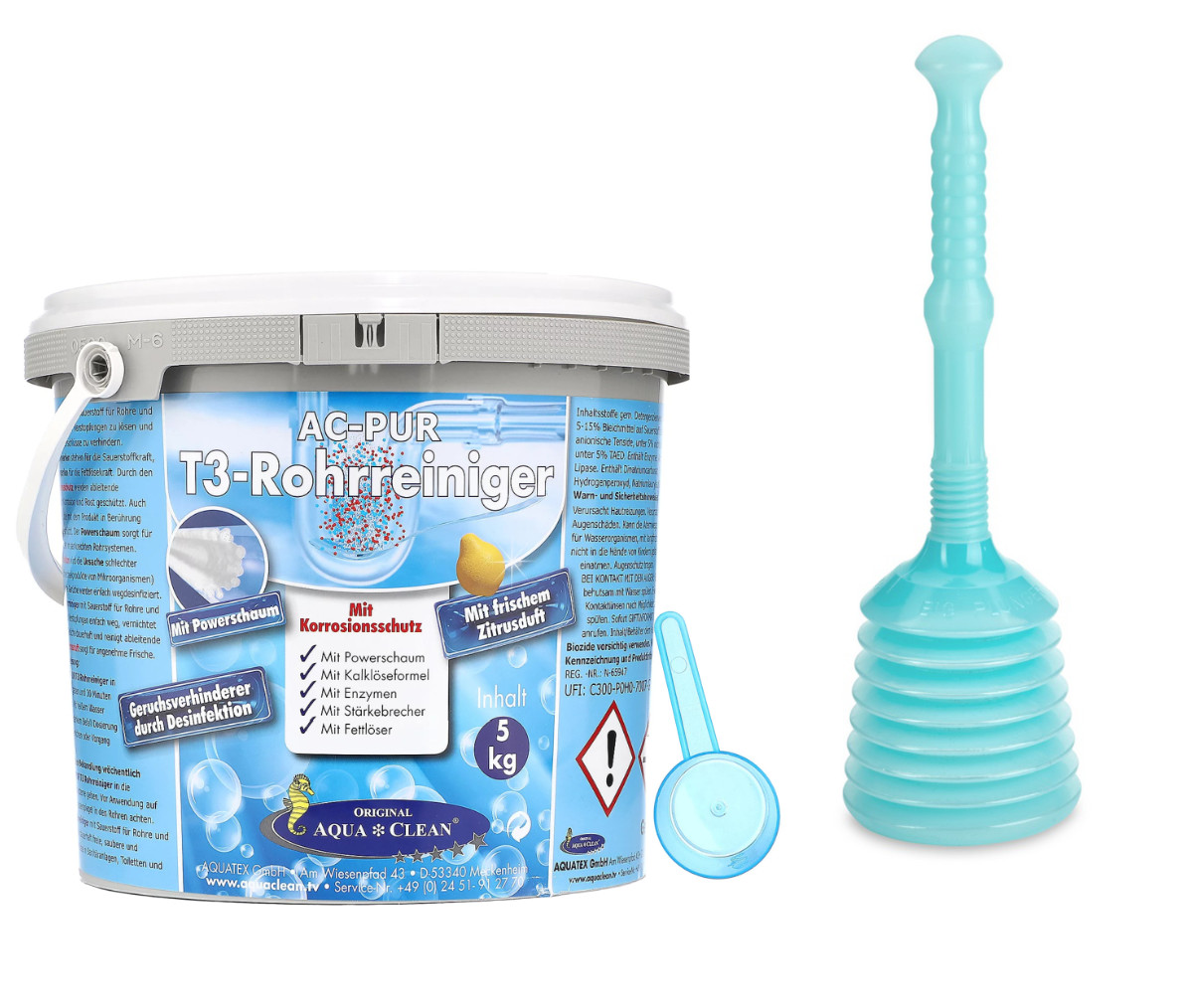 AC-PUR T3 Rohrreiniger mit Korrosionsschutz 5kg + AQUA CLEAN Turbo Rohrfrei Saugglocke