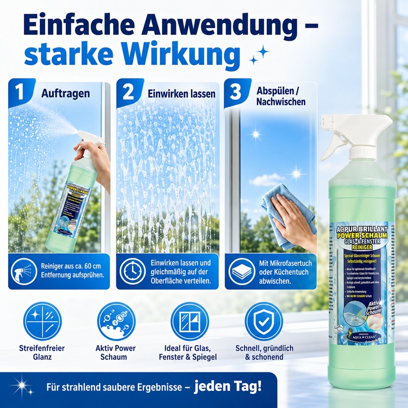 AC PUR BRILLANT POWER SCHAUM Glas- und Fensterreiniger mit einfacher Anwendung und streifenfreiem Glanz