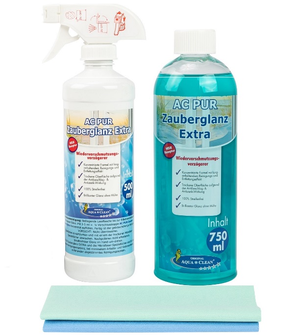AQUA CLEAN PUR Zauberglanz Extra Fensterreiniger 750 ml inkl. 2 Filamenttücher