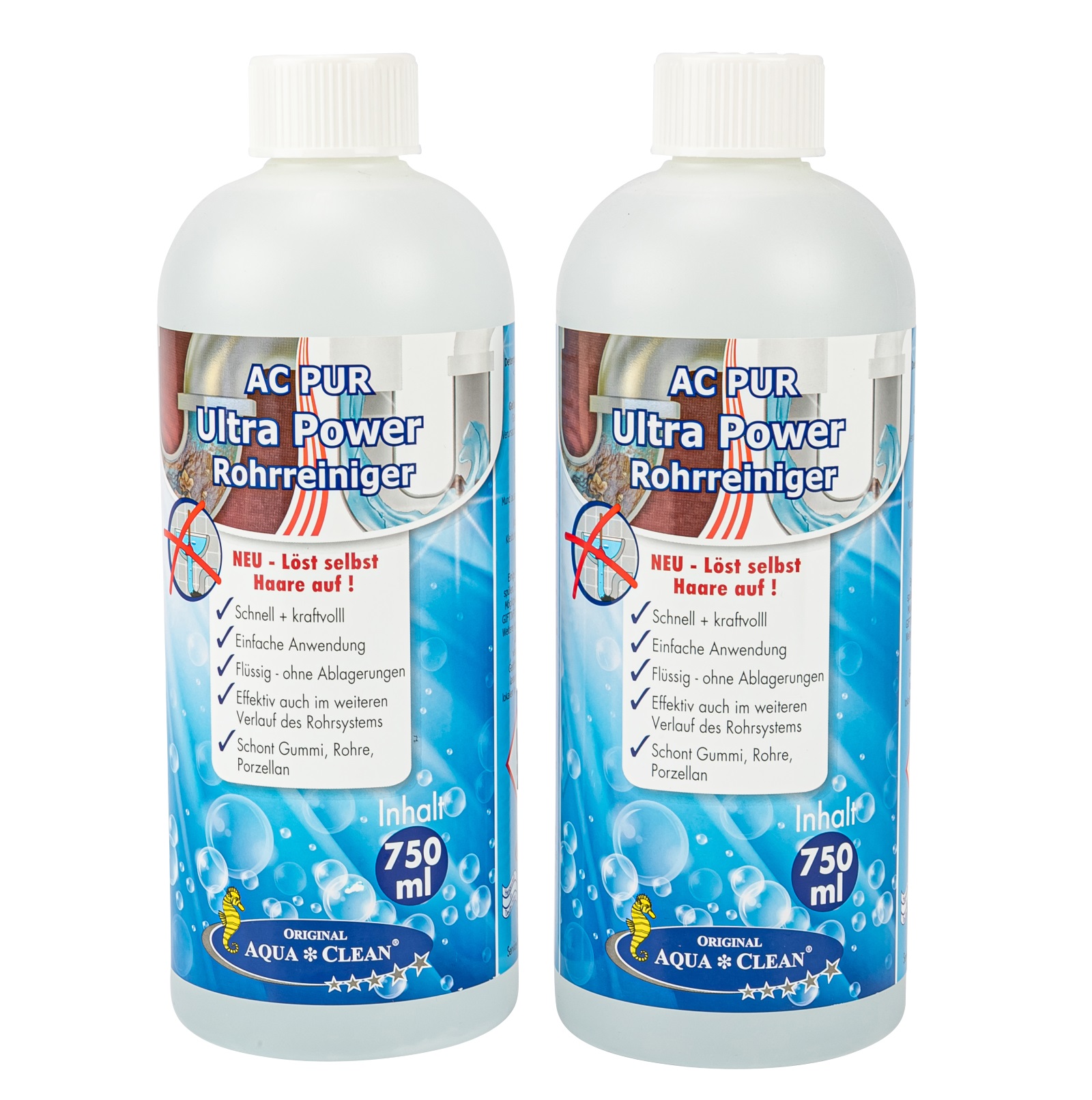 AQUA CLEAN PUR Ultra Power Rohrreinger & Abflussreiniger effektiv & kraftvoll 2x 750ml Konzentrat