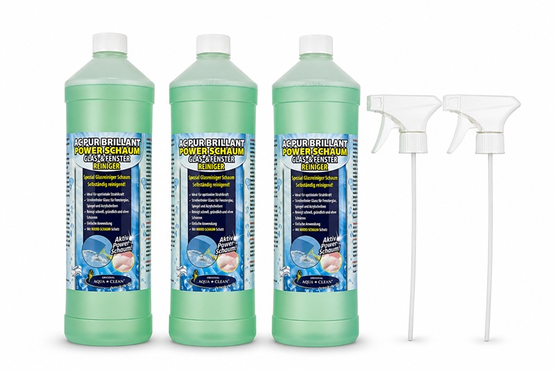 AC PUR BRILLANT POWER SCHAUM Glas- und Fensterreiniger im 3x1L Set mit 2 Sprühköpfen