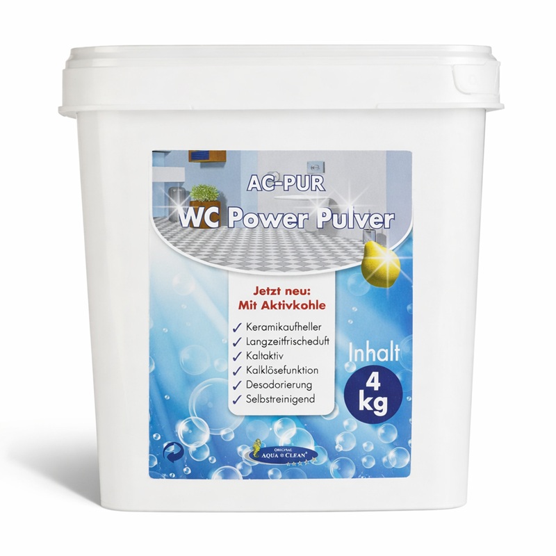 Aqua Clean WC Power Pulver 4 kg Eimer mit Aktivkohle für WC Reinigung und Kalklösung