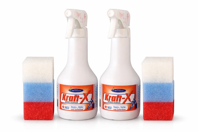 Kraft-X Intensivreiniger 2x 500 ml mit Schwamm – entfernt Fett, Eiweiß und Zuckerreste kraftvoll in Küche und Haushalt