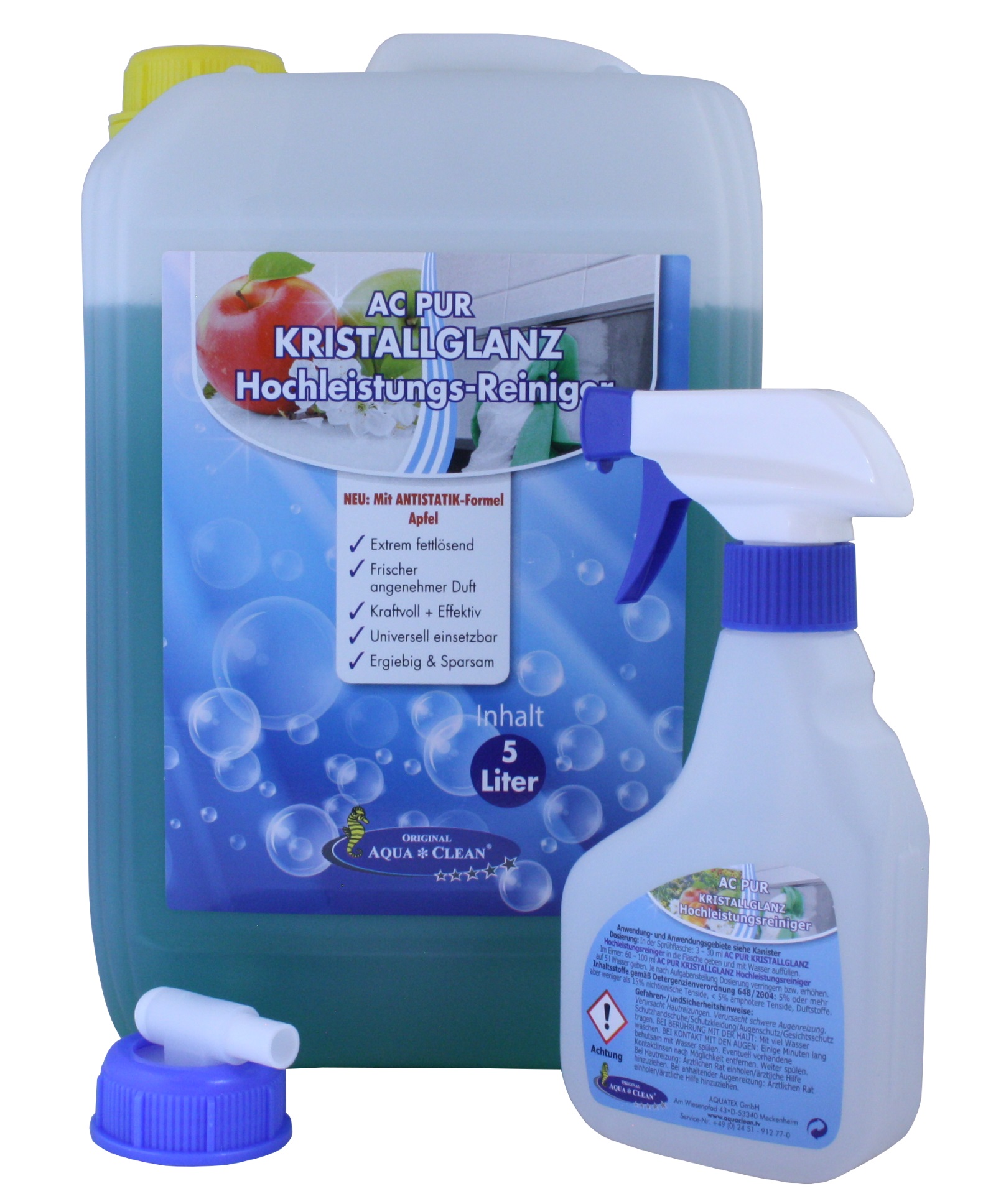 AQUA CLEAN PUR Kristallglanz Hochleistungs-Reiniger 5l Neu: Mit ANTISTATIK-Formel Apfel 