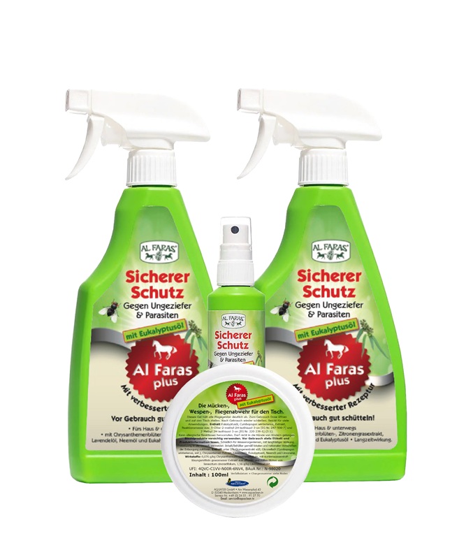 AL FARAS Insektenschutz für Umgebung & Oberflächen mit Eukalyptusöl 4er Set ! Neue Rezeptur !