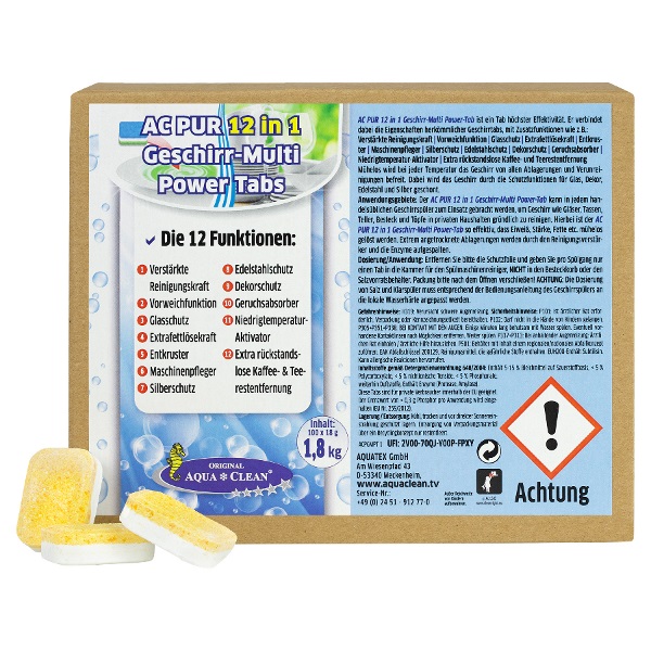 AQUA CLEAN PUR 12 in 1 Geschirr-Multi Power Tabs extrem kraftvoll 100 St.
