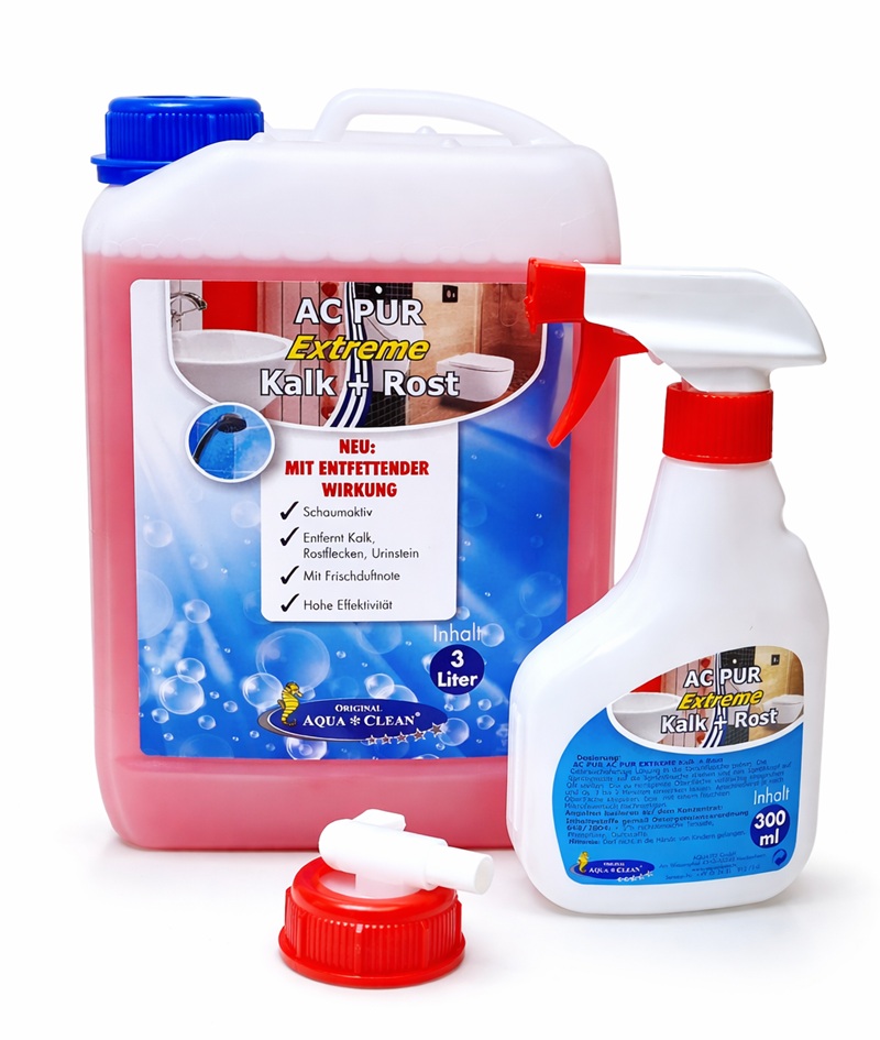 AC PUR Extreme Kalkreiniger und Rostentferner Set mit 3L Kanister und 300ml Sprühflasche für Bad und WC entfernt Kalk, Urinstein und Rost effektiv