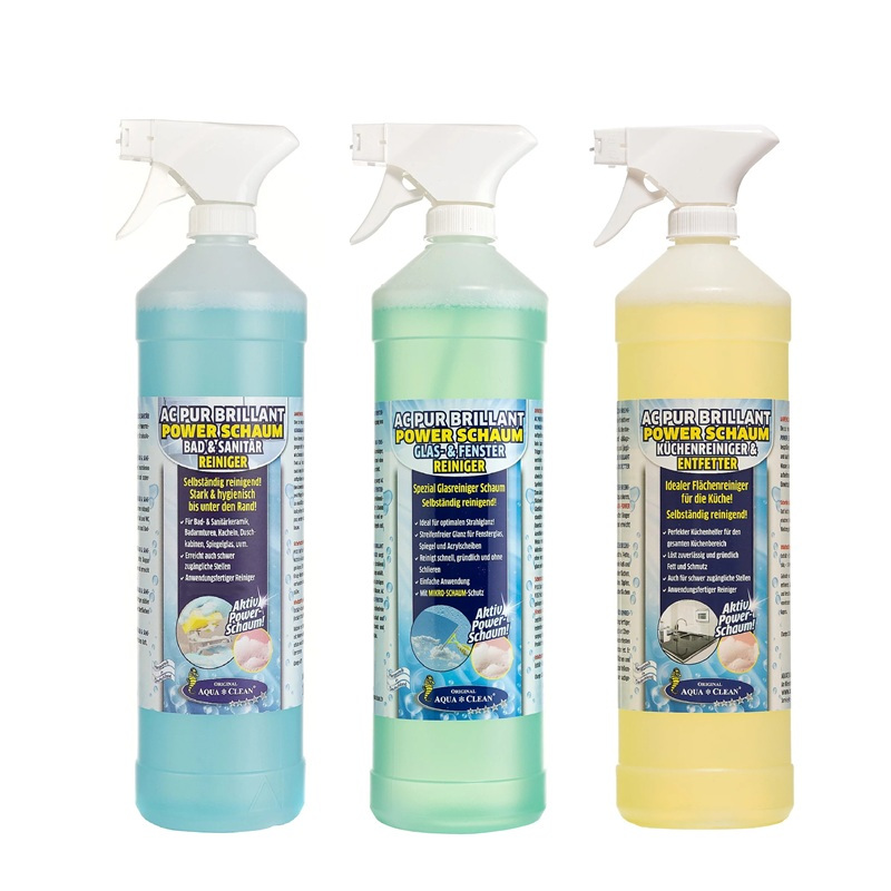 AQUA CLEAN PUR Brillant Power Schaum-Reiniger für Küche, Bad & Fenster 3x 1l