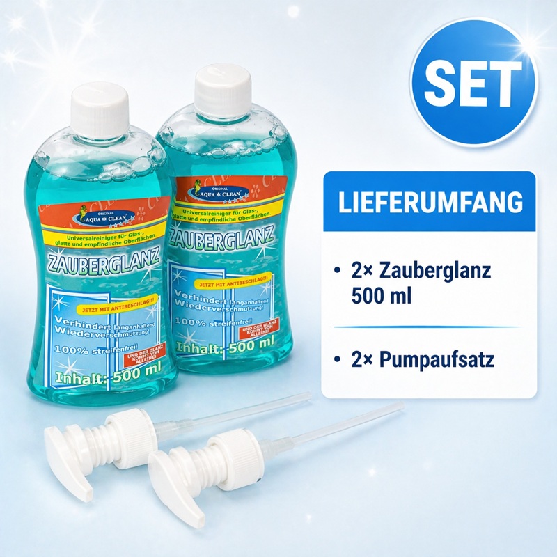 AQUA CLEAN Zauberglanz Set mit 2x500ml Glasreiniger und 2 Pumpaufsätzen