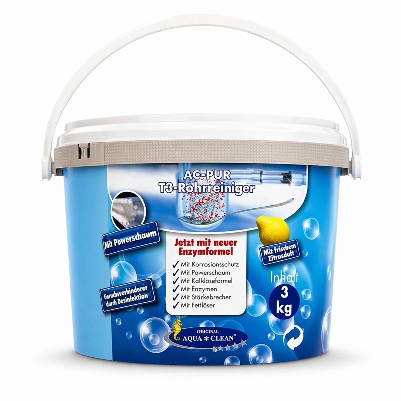 AC PUR T3 Rohrreiniger Eimer 3 kg mit Enzymformel, Powerschaum und Fettlöser zur effektiven Reinigung von Abflüssen und Rohren gegen Verstopfungen und Gerüche.